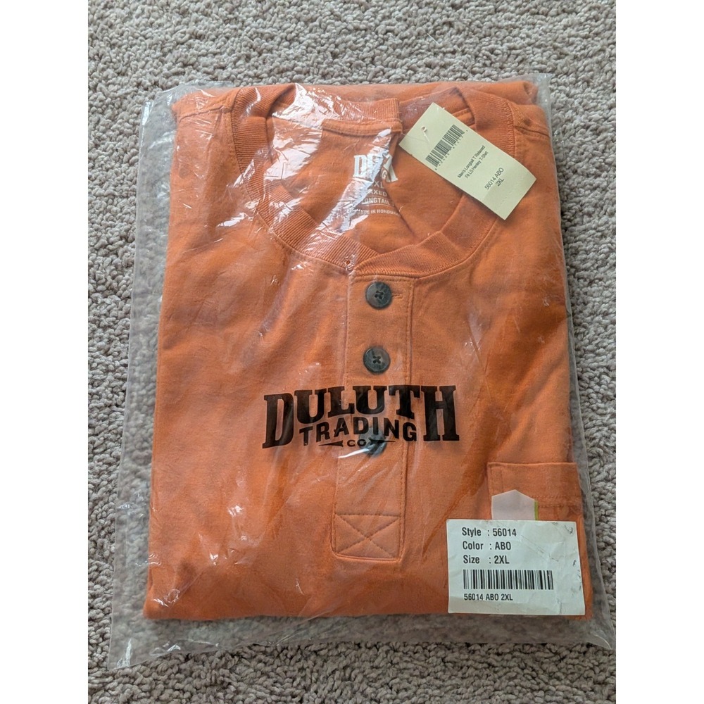 Duluth Mens Longtail T Relaxed Fit Long Sleeve Henley Shirt Size 2XL Orange NWT